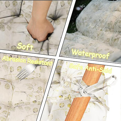 Porch Swing Cushion Three Seat, Waterproof Swing Cushions Replacement with Backrest, Outdoor Garden Furniture Patio 4" Thickened Cushions with Ties (White Leaves, 40 x 63in)