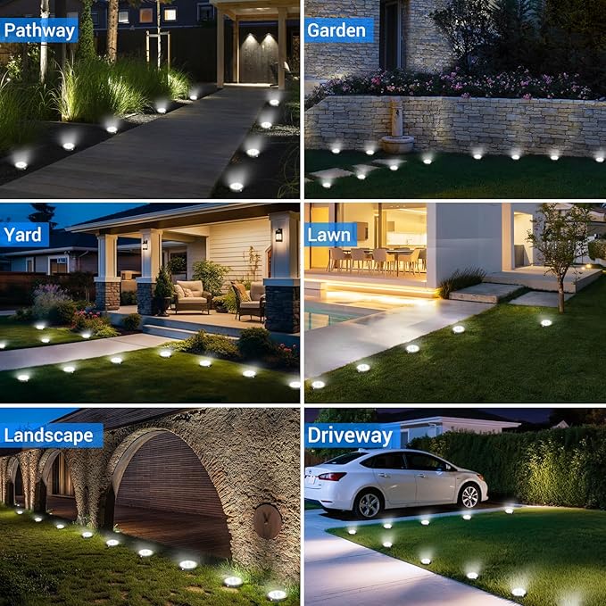 Peasur Solar Lights Outdoor Waterproof, 8 Pack Solar Powered Ground Lights Outdoor, IP68 Waterproof, Anti-Rust, Solar Garden Lights Landscape Lighting for Pathway Yard Lawn Walkway Driveway,Cool White