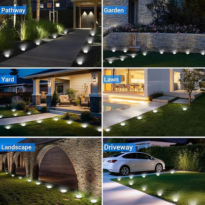 Peasur Solar Lights Outdoor Waterproof, 8 Pack Solar Powered Ground Lights Outdoor, IP68 Waterproof, Anti-Rust, Solar Garden Lights Landscape Lighting for Pathway Yard Lawn Walkway Driveway,Cool White