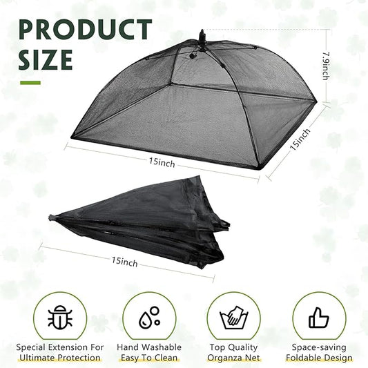 Sawysine 4 Pack Mesh Plant Cover Reusable Screen Cloche Dome Plant Protector Tent Collapsible Umbrella for Outdoor Garden Greenhouse Vegetable Flowers Strawberry from Animals (17 x 17 Inch,Black)