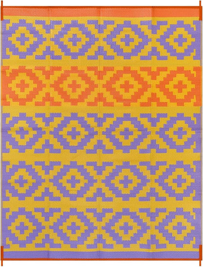 Anidaroel Camping Rug for Outside RV, 8x10 Waterproof Outdoor Rug for Patio Clearance, Reversible Plastic Straw Outside Area Rug for Deck, Camper, Backyard, Picnic(Purple&Orange,8‘x10')