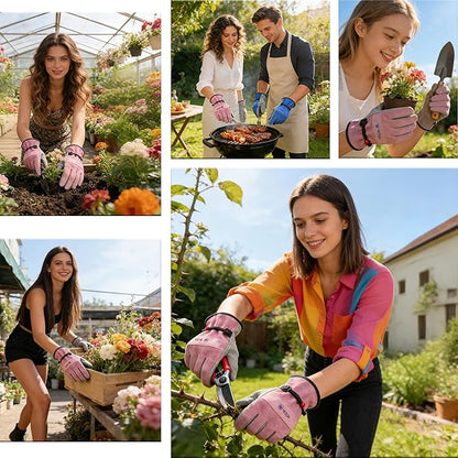 Leather Work Gloves for Men or Women. XX-Large Glove for Gardening, Tig/Mig Welding, Construction, Chainsaw, Farm, Ranch, etc. Cowhide, Cotton Lined, Utility, Firm Grip, Durable. Pink-Grey 2XL