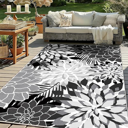 ZonLi Colorful Outdoor Rug 8x10Ft Waterproof Multicolored Indoor Area Rug Washable Outdoor Patio Rugs Tropical Floral Non Slip Outdoor Carpet for Living Room, Pool,Backyard,Deck,Camping