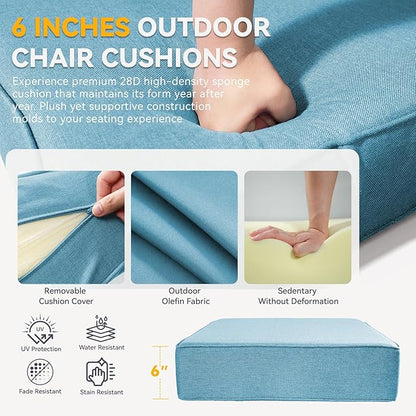 Outdoor Cushion Set for Furniture Patio Furniture, UV Resistant, Water Resistant - 6 Inch Thick Foam Garden Cushions– 22x24 Inch Patio Seat Covers for Chair/Sofa/Couch | Light Blue | 2-Pack |
