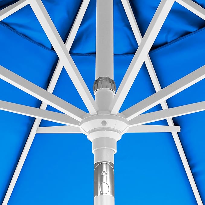 California Umbrella 5-Year-Non-Fading, 9Ft Premium Patio Umbrella, Hand-Crank, Button-Tilt, White Frame, Solution Dyed Royal Blue Fabric