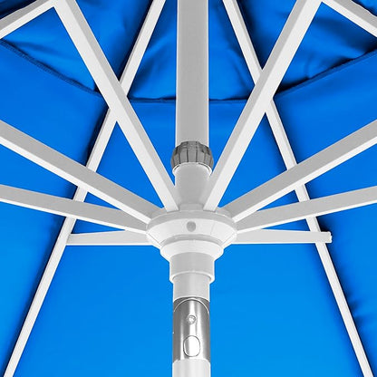 California Umbrella 5-Year-Non-Fading, 9Ft Premium Patio Umbrella, Hand-Crank, Button-Tilt, White Frame, Solution Dyed Royal Blue Fabric