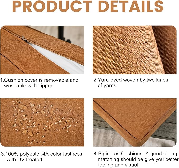 ARTPLAN Olefin 24x24 Deep Seat Patio Cushions for Outdoor Furniture,Extra 6 inch Thick,Back 18"x24",Removable,Replacement,Solid/Floral,Outdoor/Indoor,Signal Orange