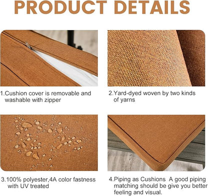 ARTPLAN Olefin 24x24 Deep Seat Patio Cushions for Outdoor Furniture,Extra 6 inch Thick,Back 18"x24",Removable,Replacement,Solid/Floral,Outdoor/Indoor,Signal Orange