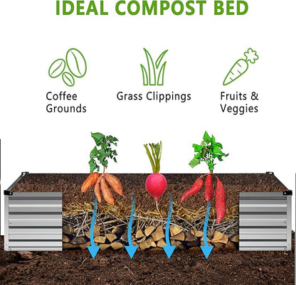 DIIYIV 12x4x1FT Galvanized Raised Garden Bed Kit,Vegetable Boxes-Rectangle Metal Flower Box,Large Planter Raised Beds Outdoor Garden for Planting,Fruit,Herb-Silver