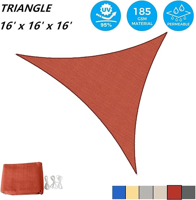 AsterOutdoor Sun Shade Sail Triangle 16' x 16' x 16' UV Block Canopy for Patio Backyard Lawn Garden Outdoor Activities, Terra