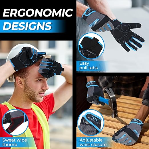 HANDLANDY Work Gloves Mens & Women, Utility Safety Mechanic Working Gloves Touch Screen, Flexible Breathable Yard Work Gloves (XS, Grey)