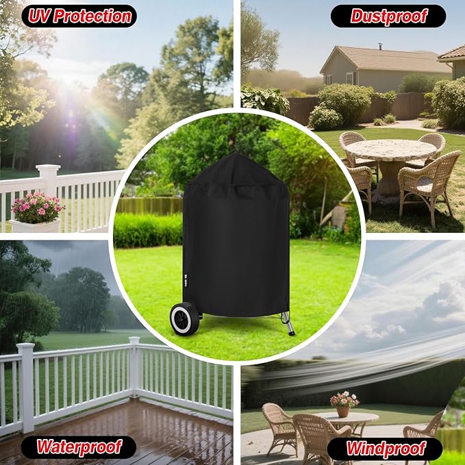 Grill Cover for Weber Kettle Charcoal 22 Inch, Heavy Duty Waterproof BBQ Grill Covers Fade Resistant
