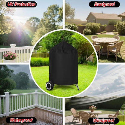 Grill Cover for Weber Kettle Charcoal 22 Inch, Heavy Duty Waterproof BBQ Grill Covers Fade Resistant