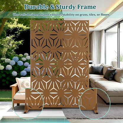 Metal Privacy Screen Outdoor Privacy Screen, Freestanding Fence Panel for Outside, 72''H×47''W, Decorative Screen Panel for Backyard/Patio/Deck