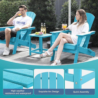 Plawdlik Adirondack Side Table, Wooden Textured,Hdpe Outdoor Weather Resistant Set for Patio, Garden, Porch, Pool, Backyard & Light Blue