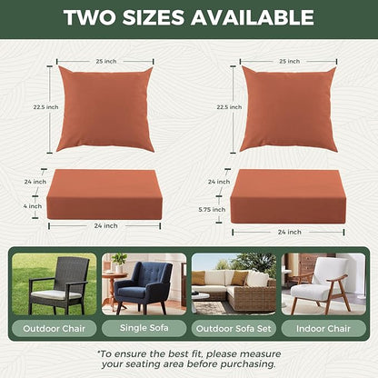 Outdoor Cushions for Patio Furniture, Outdoor Seat Cushion Set 24 x 24 x 4 Inch, Waterproof & Fade Resistant Outdoor Chair Cushions, Deep Patio Chair Cushion with Removable Cover, Spice