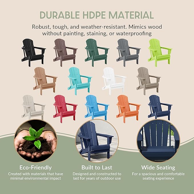 WestinTrends Malibu Malibu Outdoor Folding Poly Adirondack Chair (Set of 8), Navy Blue