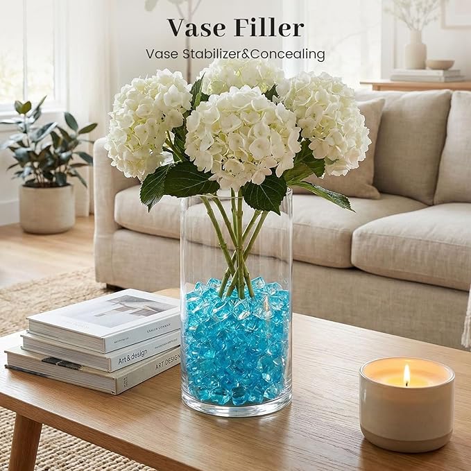 DomeStar 150PCS Light Blue Fake Ice Rocks Vase Fillers, Aquarium Gravels Small Stones for Fish Tanks Decorations Home Table Scatter