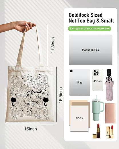 Double-Sided Canvas Tote Bag for Women with Magnetic Snap, Wide Strap & Inner Pocket for Work, Shopping, Travel