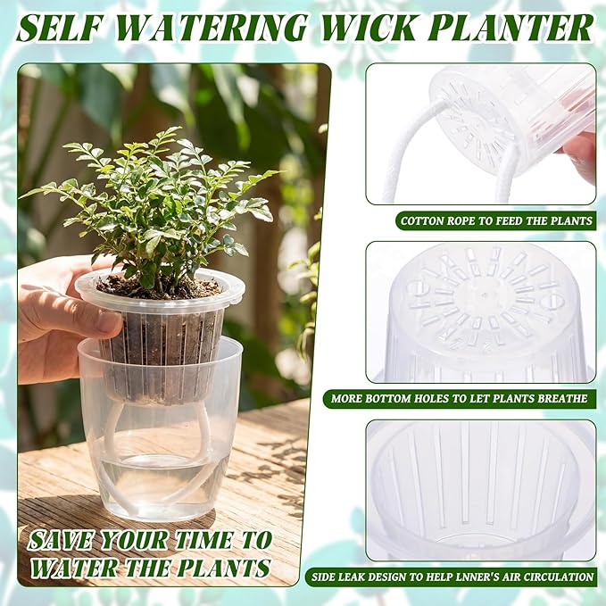 36pcs Self Watering Pots, Plastic Plant Pot with Inner Pot Self Watering Wick Planter pots for Indoor House Plants, Flowers, Succulents (3.5inch,Transparent)