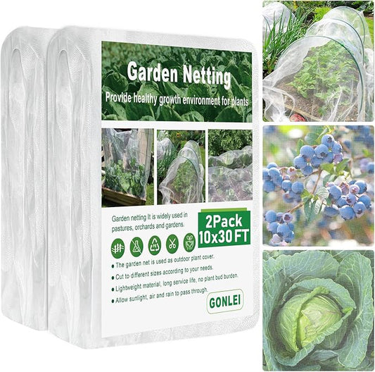 GonLei Garden Netting 2Pack 10X30FTPlants Garden Mesh Berry Netting Outdoor Mosquito Net,Garden Bed Fruit Tree Blueberry Shrubs Netting Plant Covers Row Vegetables Protection Barrier Net