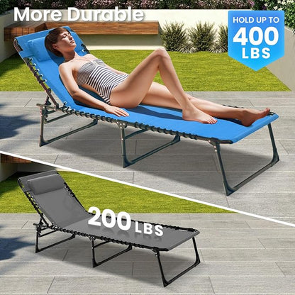 Outdoor Folding Chaise Lounge 5-Position Adjustable Recliner 400LB Heavy Duty Portable Patio Camping Beach Chair, Blue