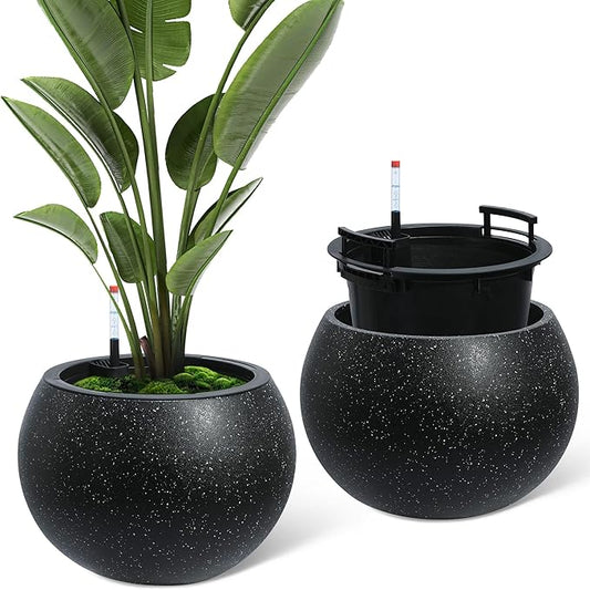 11.3 H x 13.4 " Dia Round Self Watering Pots, Self Watering Pots for Indoor Plants, Plant Pots with Built-in Drainage and Water Level Monitor, for Patio, Porch, Living Room, or Home Office - White Dot