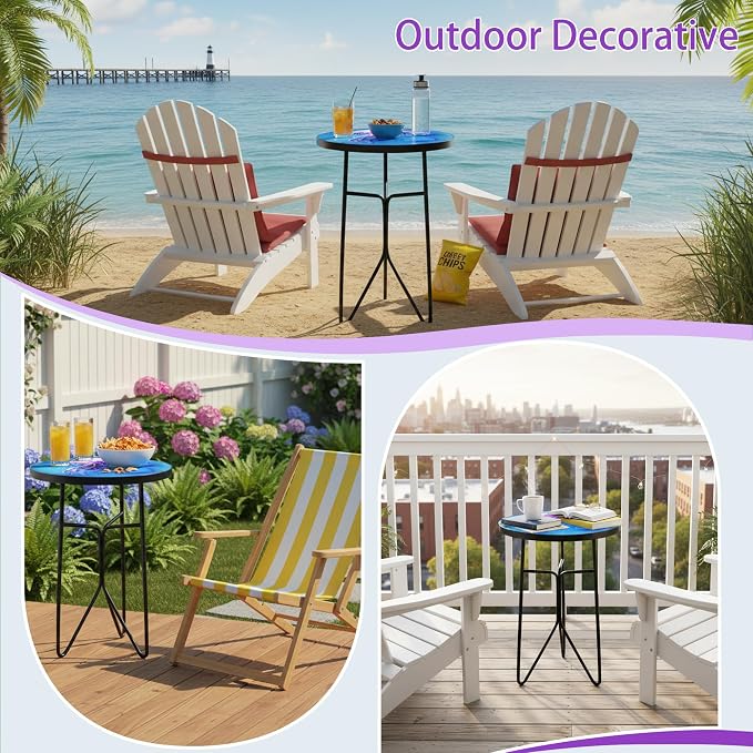 Folding Outdoor Side Tea Table,Jellyfish and Conch Small Accent Tables, Plant Tables Indoor,Garden or Living Room Decor Afternoon Tea Dinner Table, Simple Assembly Cast Iron Plant Stand