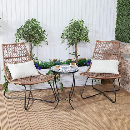 VCUTEKA Outdoor Side Table Mosaic End Table Patio Side Table Small End Tables Glass Top Round Balcony Coffee Porch Indoor Glass Top Flower 14''