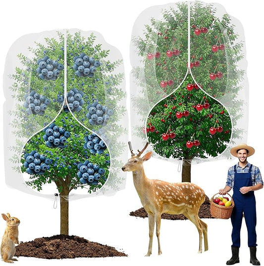 2 Pack Large Fruit Trees Netting 8ftx8ft with Zipper&Drawstring Garden Birds Net Mesh Insect Netting Plant Covers Protection Bags for Blueberry Bushes Shrubs Vegetables Flowers Herbs