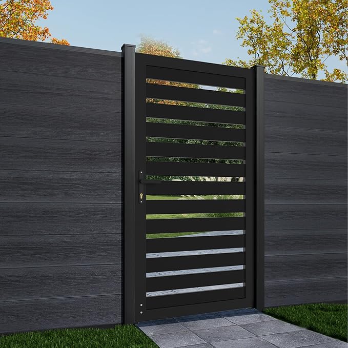 6ft x 3ft Aluminum Alloy Privacy Gate - Outdoor Metal Garden Gate with Lockable Knob, Semi-Open Security Gate, Design for Patio, Yard & Backyard, Easy Installation Without Posts