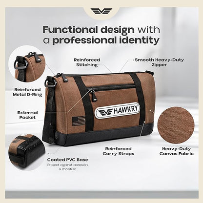 HAWKRY Canvas Tool Pouch – Brown Tool Bag for Tool Storage, DIY, Electrical, Auto or Hobby Use | Rugged Canvas Organizer with Zipper & Reinforced Base – Compact Utility Pouch for Toolbox or Car