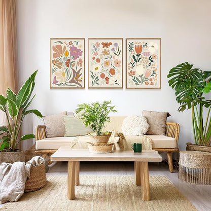 CHDITB Henri Matisse Framed Canvas Art Prints, Pink Beige Flower Market Wall Decor, Minimalist Floral Painting, Abstract Matisse Wall Art for Living Room, Bedroom, Dining Room 16"x24"x3