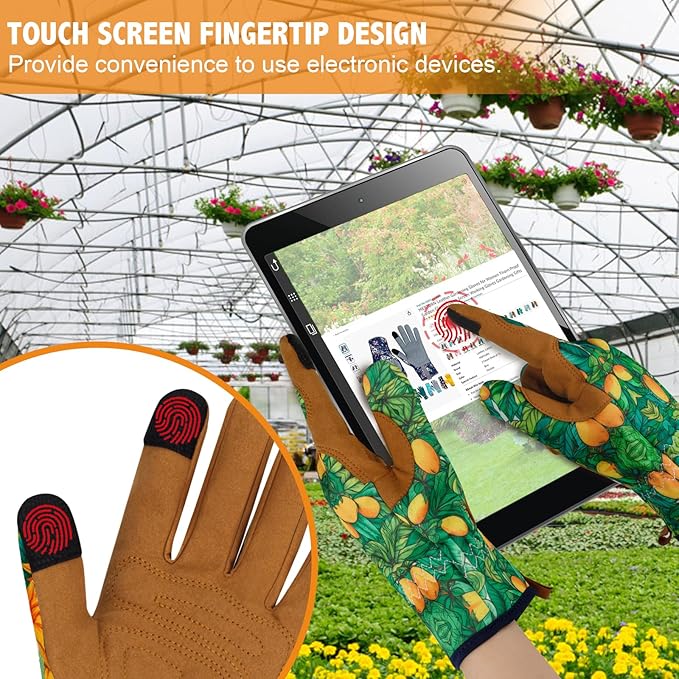 Leather Gardening Gloves for Women Thorn Proof Garden Gloves Touch Screen Working Gloves Gifts,M
