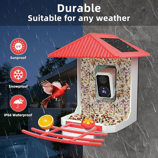 Uniter® 2.5K Smart Bird Feeder with Camera, 2.4G &5G WiFi, Solar Video Birds Feeder with AI Identify Birds Species, Live View, Capture Bird Video, Instant Arrival Alerts, Ideal Gift for Birdlover