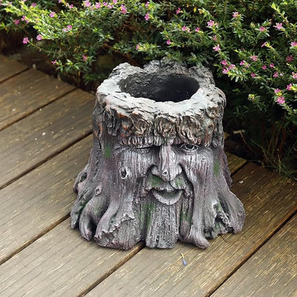 10''H Tree Face Planters Pots Head Planter Magnesium Oxide Head Face Planter Pot Tree Stump Face Flower Plant Pots for Indoor/Outdoor Garden Yard Porch Patio Decor