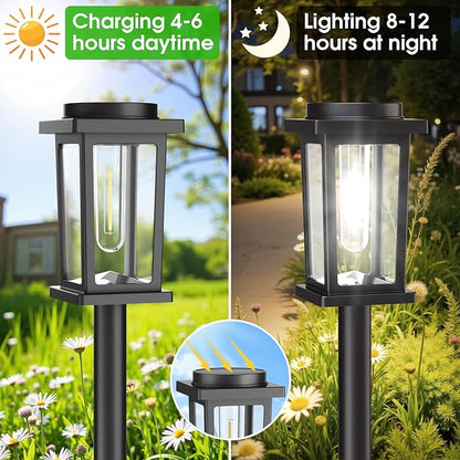 Melunar Solar Pathway Lights Outdoor, 8 Pack Solar Powered Garden Lights Waterproof, Auto On/Off Outdoor Landscape Lights for Patio, Walkway, Driveway, Lawn, Pool Decor. (Cold White)