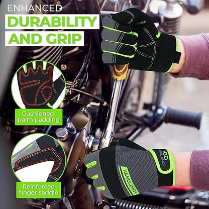 HANDLANDY Work Gloves Mens & Women, Utility Safety Mechanic Working Gloves Touch Screen, Flexible Breathable Yard Work Gloves (Medium, Green)