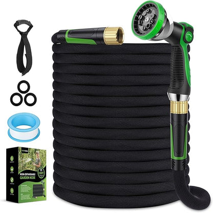 Garden Hose 150 ft, Non-Expandable Ultra-Lightweight Flexible Hose with 360° Dual-End Anti-Kink Design, 10-Pattern Spray Nozzle, 500 PSI Leak-Proof, 96-Strand Braided Fabric, Storage Strap