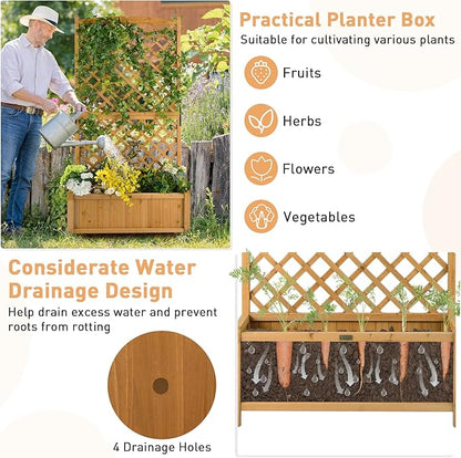 Giantex 2 Pcs Planter Raised Bed with Trellis, 71" Wooden Garden Bed, High Trellis for Plant Flower Climbing Pot Hanging, Indoor & Outdoor Planter Box for Yard, Garden, Balcony