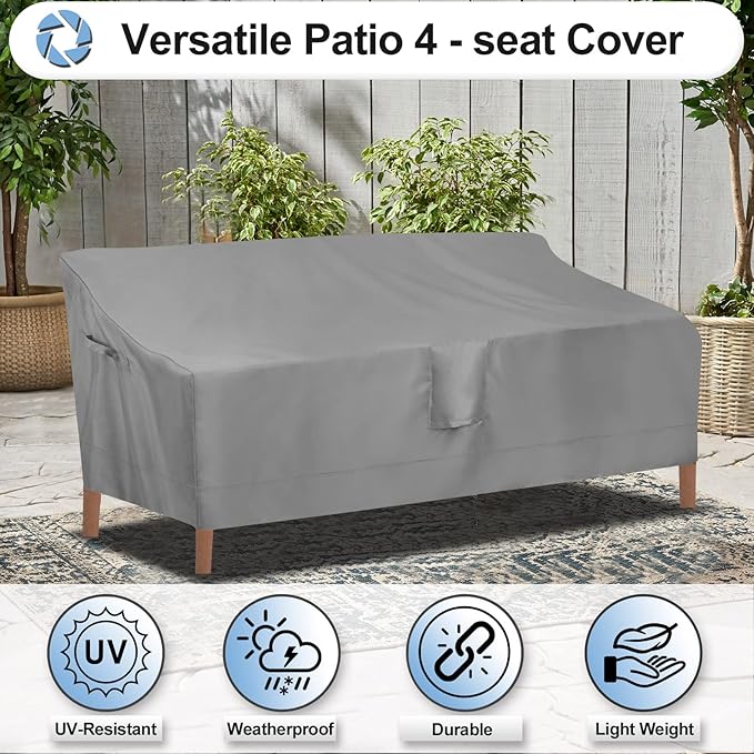 OutdoorLines Outdoor Waterproof Patio 4-Seater Couch Cover - UV Resistant Patio Sofa Furniture Covers Weatherproof Heavy Duty Glider Covers for Outdoor Furniture, 104Wx32.5Dx33H Inches, Gray