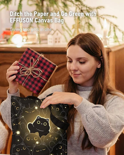 Canvas Tote Bag with Aesthetic Prints, Cute Tote Bag for Women Girls with Wide Strap, Gifts for Cat Book Lovers