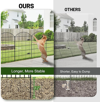 Metal Garden Fence with Gate 42in (H) x 18.7ft (L), 1 Gate+ 7 Panels Dog Fences Border Fence Animal Barrier, No Dig Garden Fencing for Yard Flower Bed Lawn Patio Outdoor, ECG4208G, Black