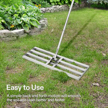 VIVOSUN 30" Lawn Leveling Rake, 30" x 10" x 78" Heavy-Duty Stainless Steel Lawn Leveler with 7FT Adjuatble Long Handle for High Effect, Metal Levelawn for Smooth Soil, Rustproof Rakes for Garden Yard