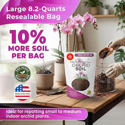 Professional Orchid Soil Mix Ready to Use Extra Large 8.2 Quarts, Premium Potting Soil for Orchids Bromeliads Epiphytic Plants, Fast Draining Blend Lava Calcined Clay Pinebark Made in USA