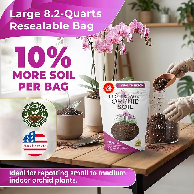 Professional Orchid Soil Mix Large 2.2 Quarts Ready to Use, Premium Potting Soil for Orchids Bromeliads Epiphytic Plants, Fast Draining Blend Lava Calcined Clay Pinebark Indoor Made in USA