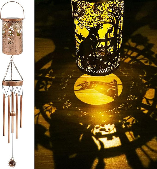 German Shepherd Solar Wind Chimes for Outside - Dog Decor Gifts Outdoor Solar Lantern Wind Chimes, Metal Decorative Hanging Lights for Patio Porch Yard Lawn