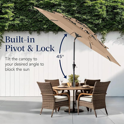 Best Choice Products 10ft 3-Tier Market Patio Umbrella, Outdoor Sun Shade with Tilt, Crank Lift, 8 Ribs for Backyard, Deck, Poolside – Tan