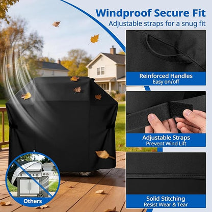 SunPatio 58 Inch Outdoor Grill Cover, Compatible for Weber Genesis II, Genesis 300 and II LX 300 Series Gas Grills, Heavy Duty Waterproof Barbecue Cover, Compared to Weber 7130, 58"W x 25"D x 44.5"H