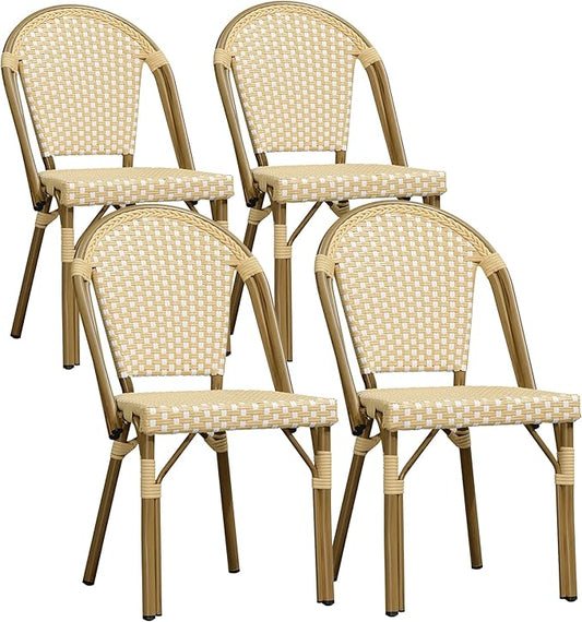 PURPLE LEAF Outdoor Dining Chair Set of 4 Rattan Chairs for Garden Kitchen Porch Bamboo Print Finish Patio Chairs Cream Yellow French Bistro Chairs